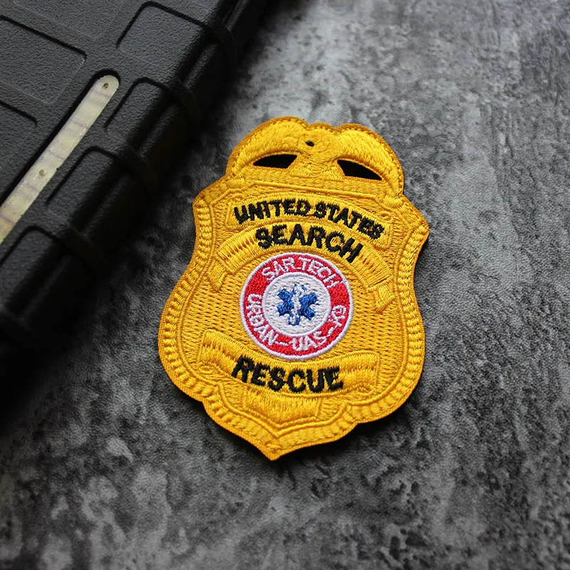 Parches bordados de rescate de búsqueda de Estados Unidos, pegatina de mochila de ropa, insignia de escudo táctico de EE. UU., SAR TECH URBAN UAS K9 - imagen 2