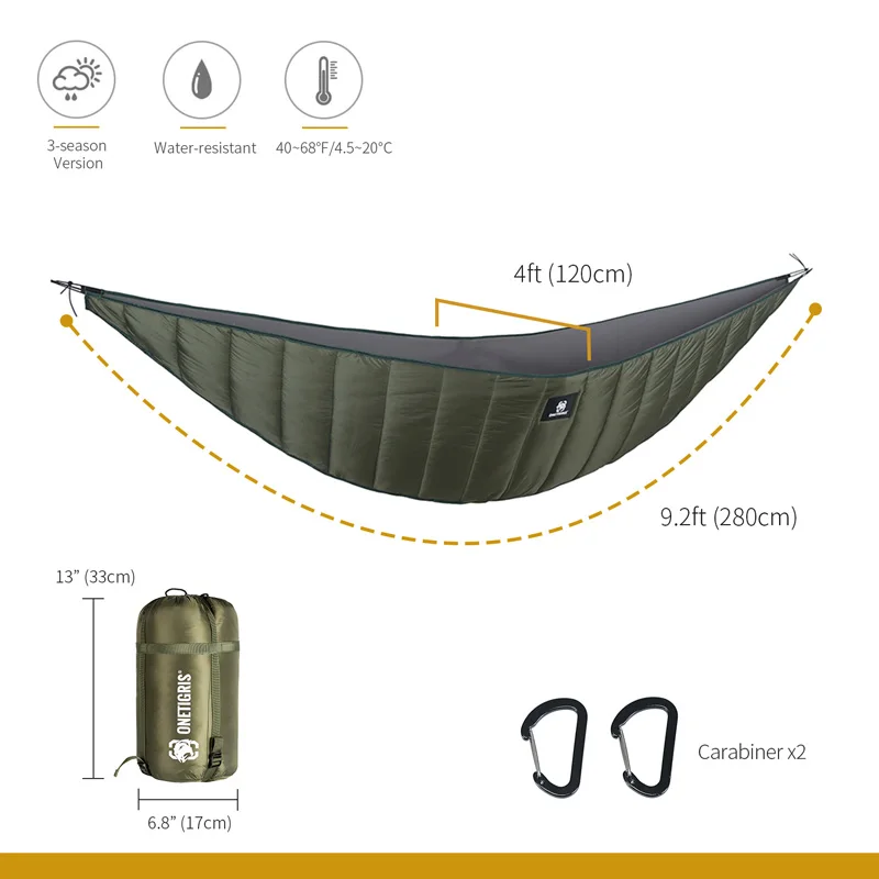 OneTigris Hamaca ligera Underquilt debajo de la manta 40 F a 68 F (5 C a 20C) 3 estaciones Underquilt para senderismo Camping viajes - imagen 4