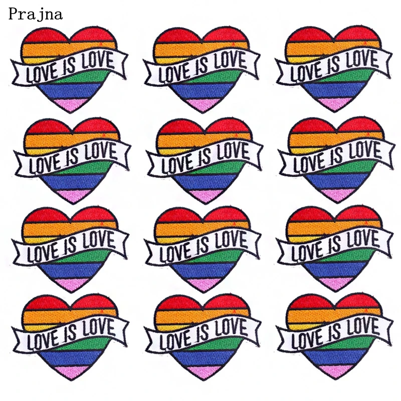 Prajna-Parches de corazón de arcoíris de dibujos animados, 10 piezas, parches para planchar, rayas en la ropa, apliques de chaqueta, parches bordados al por mayor, DIY - imagen 2
