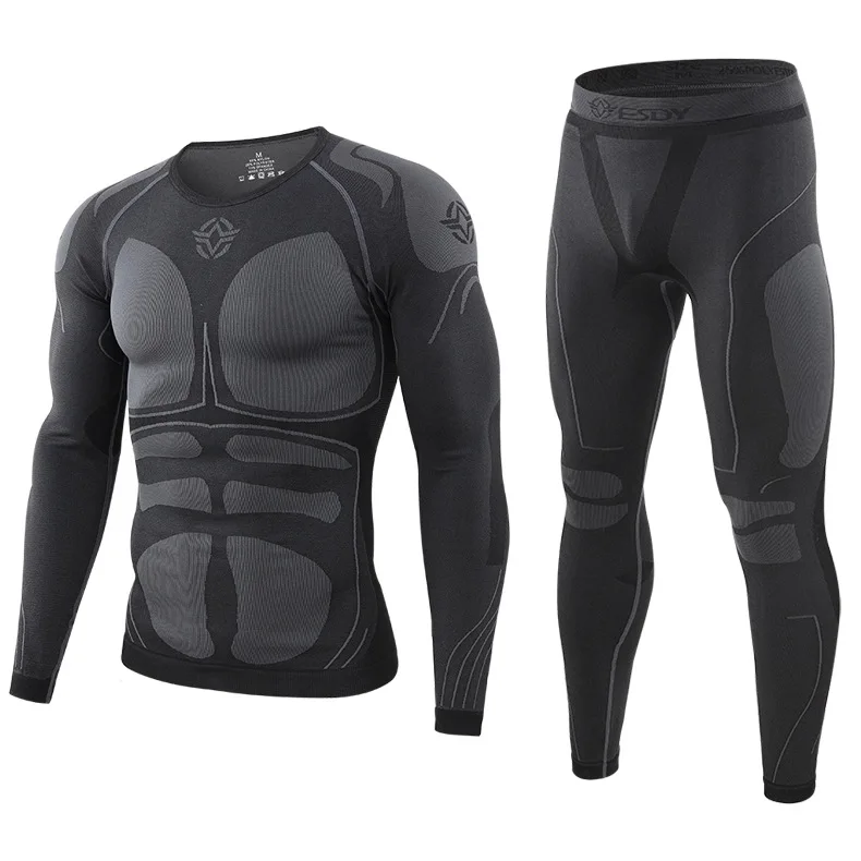 Ropa interior térmica para deportes al aire libre, ropa de montar para hombres, traje transpirable, ropa absorbente, camiseta táctica ajustada sin costuras para fitness + Pantalones - imagen 5