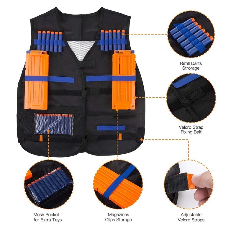 Chaleco táctico para niños, traje de juguete al aire libre, máscara facial, gafas protectoras para pistola de juguete, munición, Clip de bala, traje para niños - imagen 2