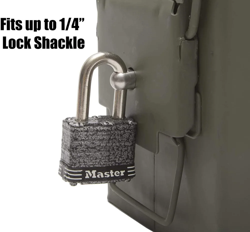 Caja de munición de 50 Cal, Kit de herrajes de bloqueo de pistola de acero, caja de seguridad para pistola de municiones, juego de pernos, almacenamiento de balas de pistola de 40mm - imagen 5