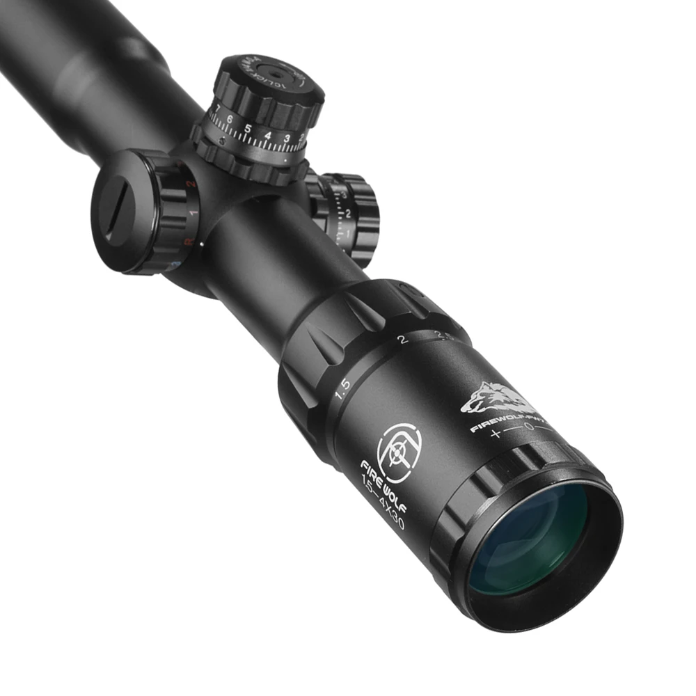 FIRE WOLF-Rifle óptico táctico de caza, torreta de Cruz iluminada en rojo y verde, alcance de bloqueo, espejo Airsoft, 1,5-4x30 - imagen 4