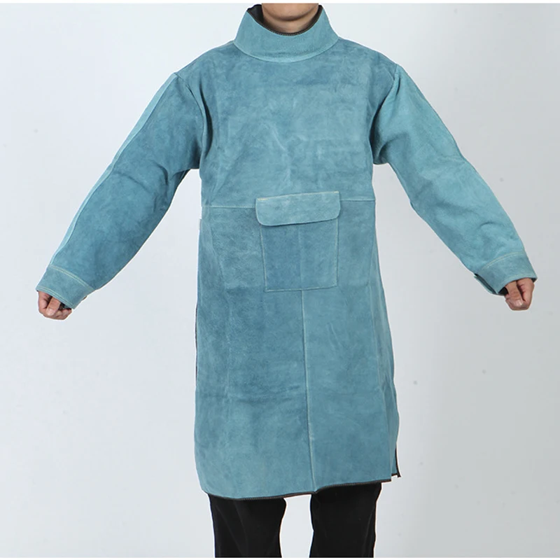 Delantal de manga larga de piel de vaca soldada, aislamiento térmico y reparación mecánica resistente al desgaste, delantal protector de trabajo de refinación de acero - imagen 4