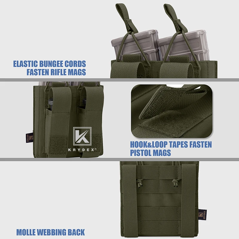 KRYDEX bolsa táctica abierta para revistas doble Airsoft MOLLE/PALS funda para revistas para Rifle de 5,56.223 y pistola de 9mm - imagen 2