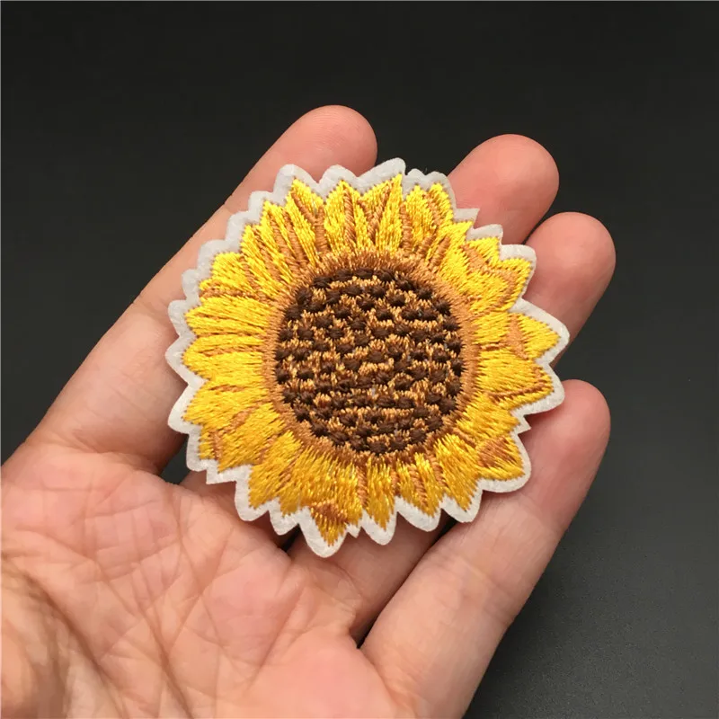 Tamaño del girasol: 5,3x5,4 cm, Parche de ropa, raya bordada para ropa, costura, decoración DIY, apliques de pegatinas para planchar - imagen 5