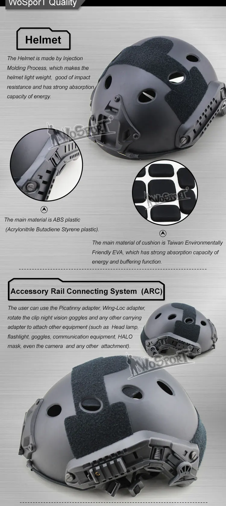 Casco Táctico PJ KOLINLOV - Detalle de montaje