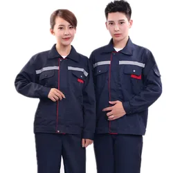 Nuevos conjuntos de ropa de trabajo para hombres y mujeres, chaquetas reflectantes + Pantalones, primavera y otoño, reparación de máquinas, soldador, monos de taller, uniformes de trabajo