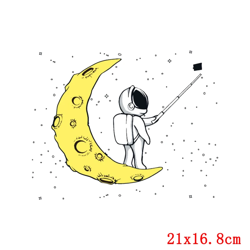 Prajna-pegatinas térmicas de astronauta espacial para ropa, parches de vinilo de transferencia de calor para ropa, camiseta para niños, apliques de Luna - imagen 5