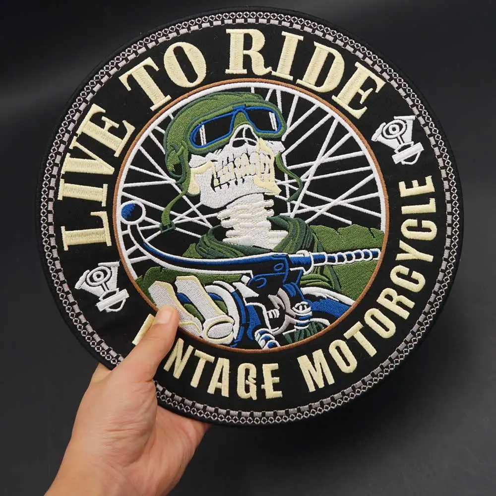Parche bordado de motocicleta VINTAGE LIVE TO RIDE, insignia para chaqueta, chaleco trasero, Club de motocicleta, motorista - imagen 3
