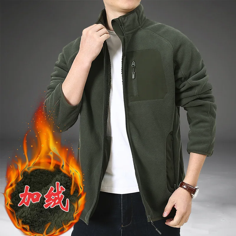 Chaqueta polar térmica para hombre, abrigo cálido de terciopelo para deportes al aire libre, senderismo, forro polar, cárdigan con cuello levantado, Tops de otoño e invierno - imagen 2