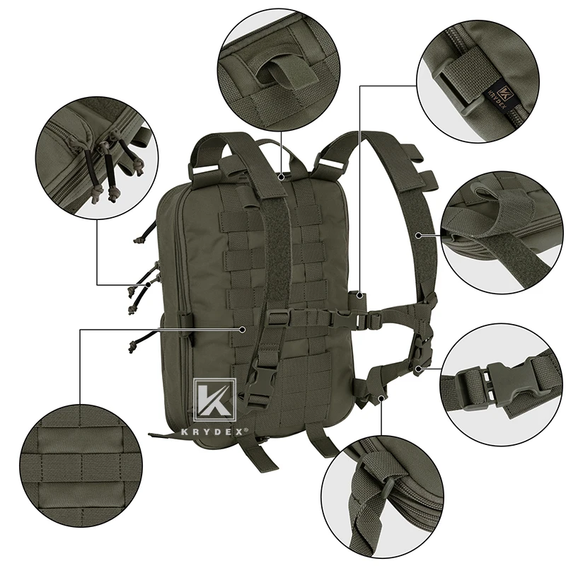 KRYDEX-mochila táctica D3 Flatpack, paquete de asalto expandible Molle de 23L, mochila de hidratación, bolsa de caza al aire libre, RANGER GREEN - imagen 5