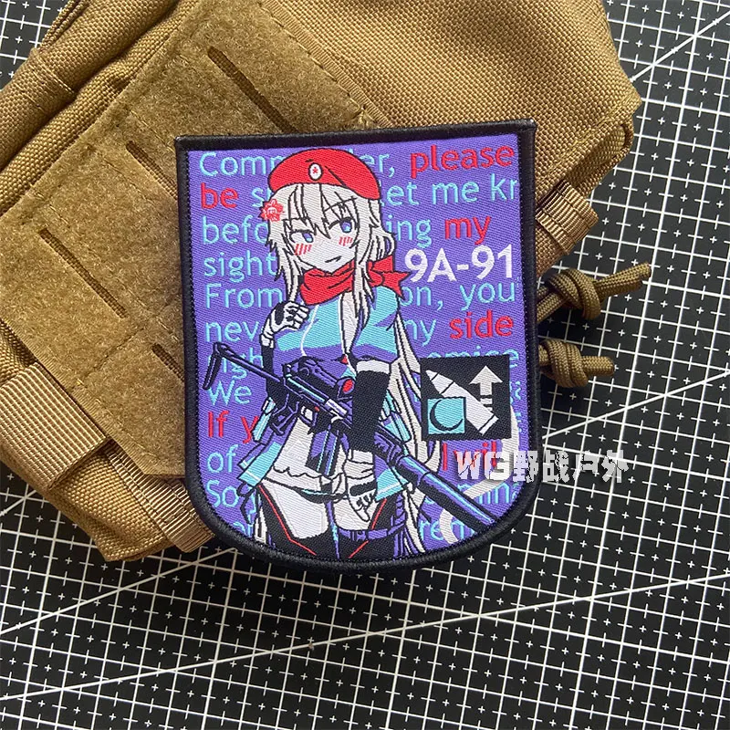 Parches bordados de guerrero de pistola de primera línea para niñas, insignia táctica de Anime de dos dimensiones del equipo para decoración de mochila de ropa - imagen 3