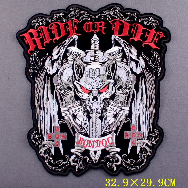 Parches bordados de motorista Punk para ropa, parches térmicos adhesivos, Parche de calavera grande, parches para planchar en la ropa, accesorio de Stirpes - imagen 5