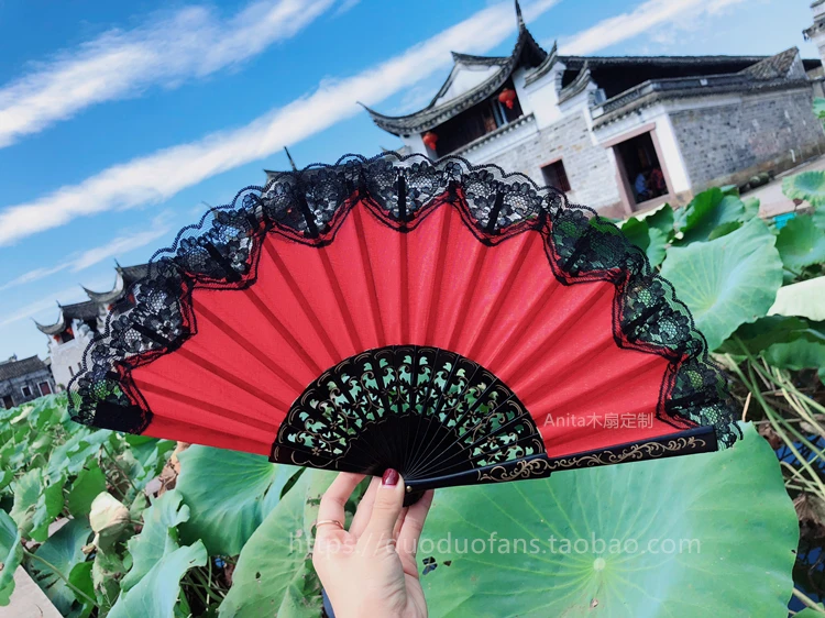 Abanico de madera pintado a mano de estilo español, abanico de encaje de baile personalizado, regalo de boda, 23CM/30CM - imagen 4