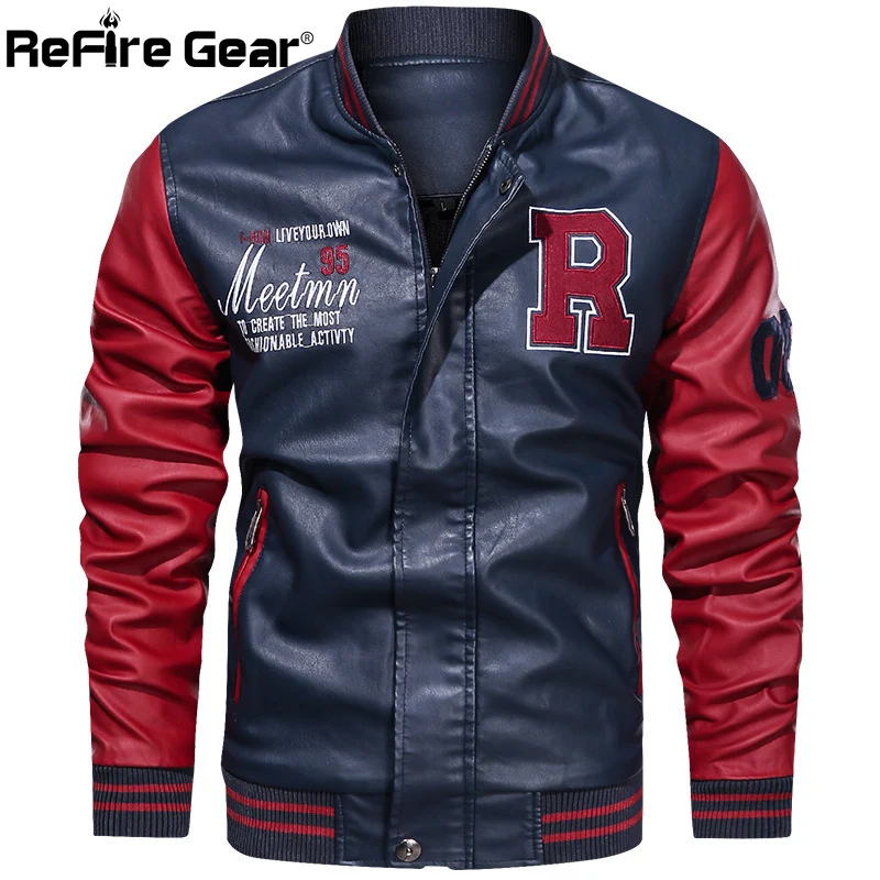 ReFire Gear-chaqueta de cuero sintético para hombre, abrigo de retales de colores, informal, para motociclista, otoño - imagen 5