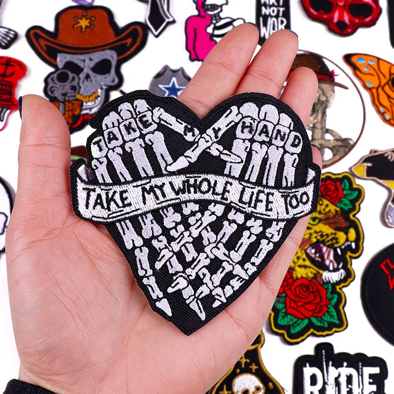 Parches bordados de calavera rosa para ropa, apliques de animales Punk DIY, parches para planchar para ropa, pegatinas de motociclista Hippie Rock - imagen 5