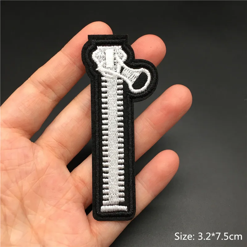 Parches de texto Punk con calavera con cremallera, rayas bordadas para ropa, insignias negras, pegatinas para ropa, parches para planchar, apliques - imagen 4