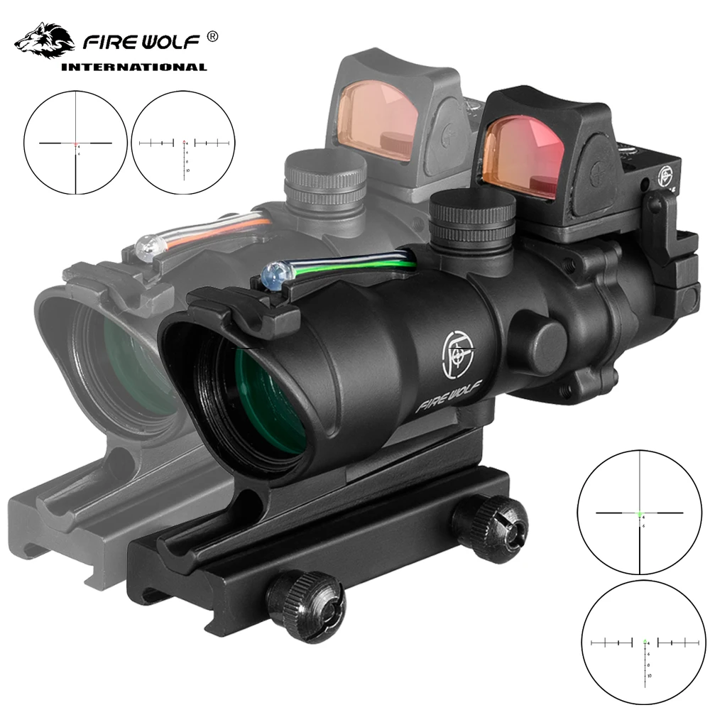 Fire Wolf-mira óptica táctica 4x32, mira para Rifle, retícula roja y verde, mira óptica iluminada con Mini mira de punto rojo