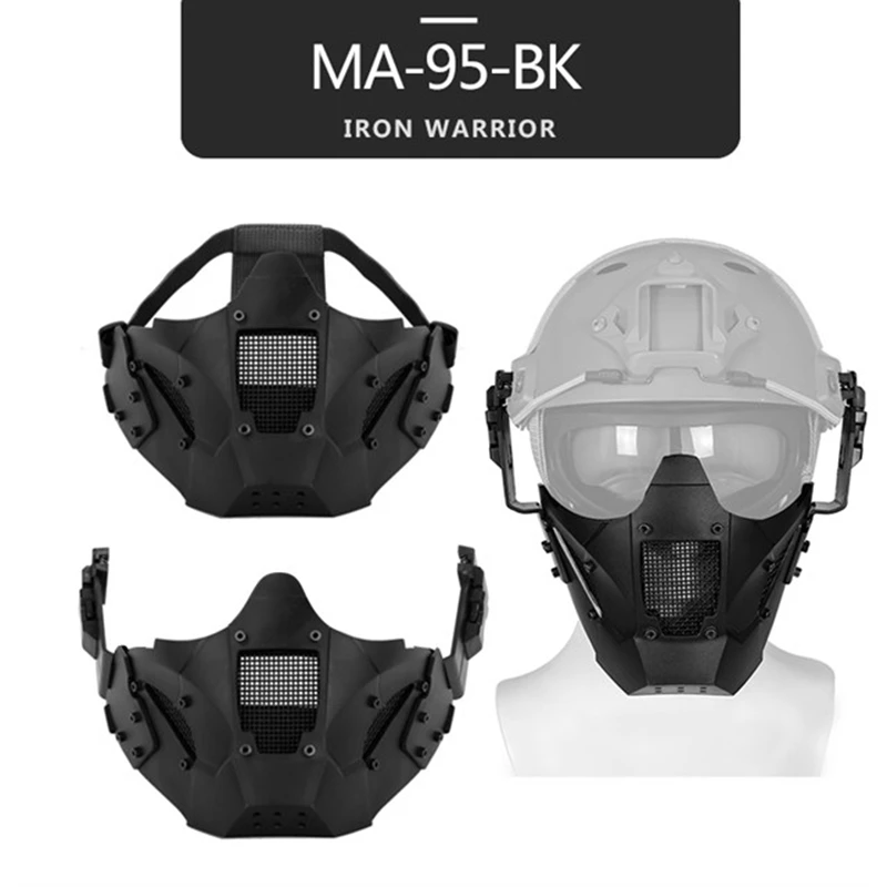 Máscara inferior de media cara, malla táctica de acero metálico, puede funcionar con casco rápido, utilizado para Airsoft Paintball, caza y tiro - imagen 3