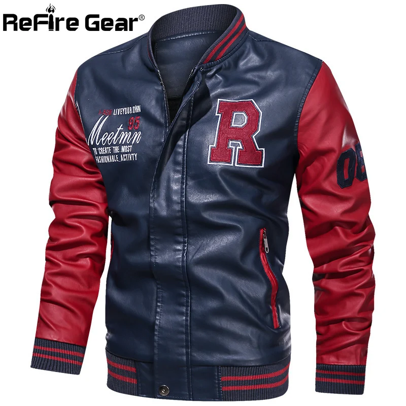 ReFire Gear-chaqueta de cuero sintético para hombre, abrigo de retales de colores, informal, para motociclista, otoño - imagen 4