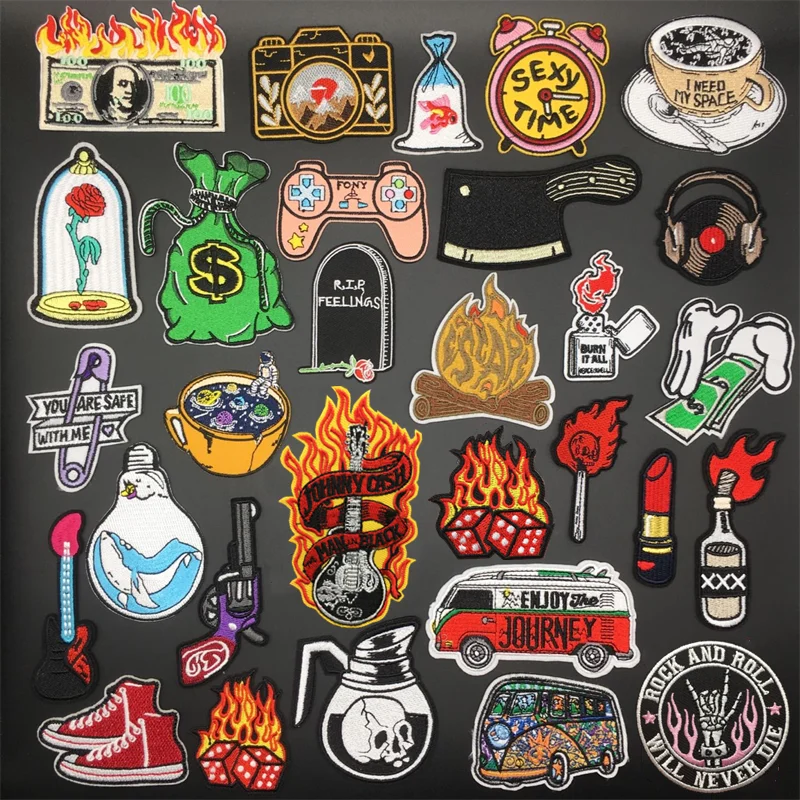 Parches para planchar Fire the Flame para pegatinas de ropa, insignias de dinero de dólar, parche bordado en ropa, proveedores de costura Diy a rayas - imagen 2