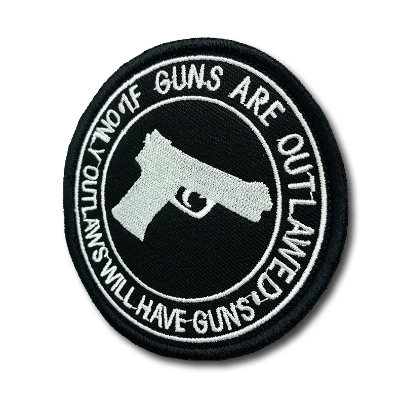 Parches de pistolas están fuera de borda, insignia de táctica militar bordada de alta calidad, brazalete de bucle de gancho, palo 3D en chaqueta y mochila - imagen 3