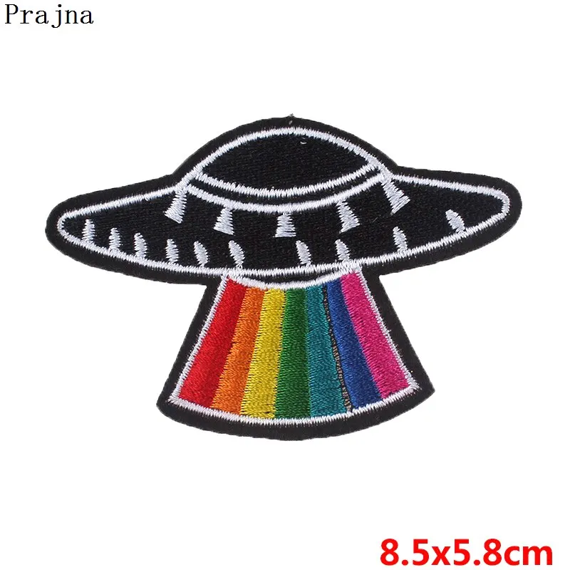 Prajna-Parche UFO Space 10 piezas Alien, parches para planchar, pegatinas bordadas de arcoíris para bolsa de Jeans, adornos DIY, apliques al por mayor - imagen 3