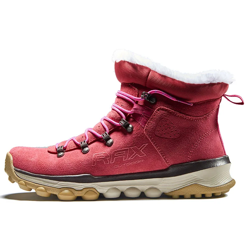 RAX zapatos de senderismo de piel de vaca, botas de nieve para hombre, zapatillas de deporte cálidas impermeables, zapatos de trekking para deportes al aire libre, zapatillas de deporte de felpa para caminar para mujer