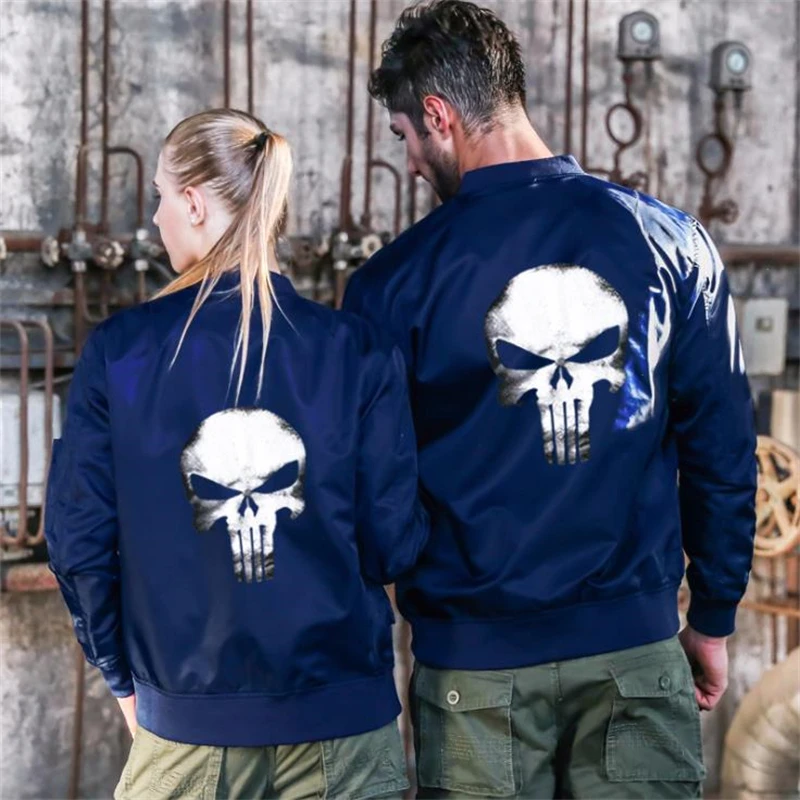 Chaqueta Bomber de motorista para mujer, chaqueta de piloto con estampado de Calavera, ropa de calle de Hip Hop, chaqueta militar de motocicleta Ma-1, abrigo para parejas de cuatro estaciones - imagen 3