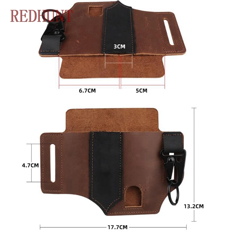 Funda de cuero multifunción para cuchillo, bolsa de almacenamiento de herramientas multifunción, bolsillo EDC táctico para cinturón, linterna, caza - imagen 3