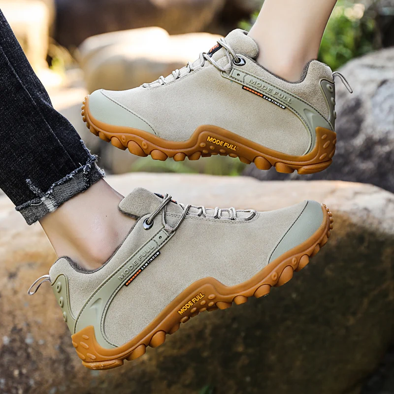 Botas de senderismo de cuero de vaca para hombre y mujer, zapatos de nieve impermeables para exteriores, escalada, montaña, caza, caminar, invierno - imagen 3