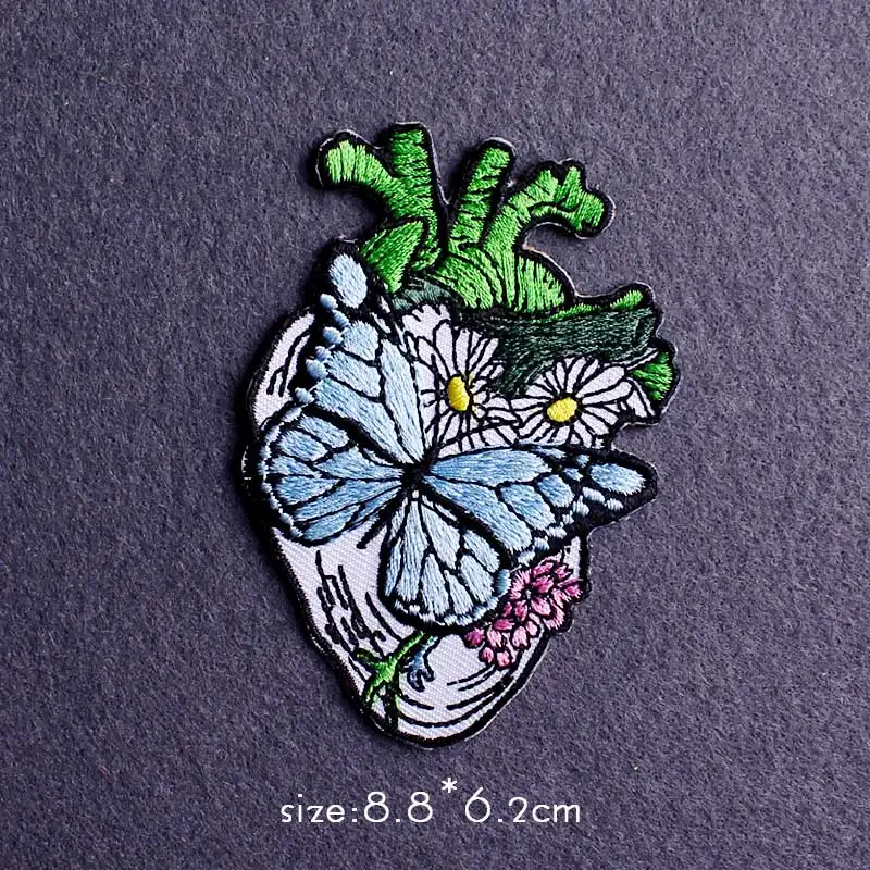 Parche bordado de corazón DIY, parches bordados de Van Gogh para ropa, parches para planchar en ropa, insignias adhesivas de parche Punk a rayas - imagen 5