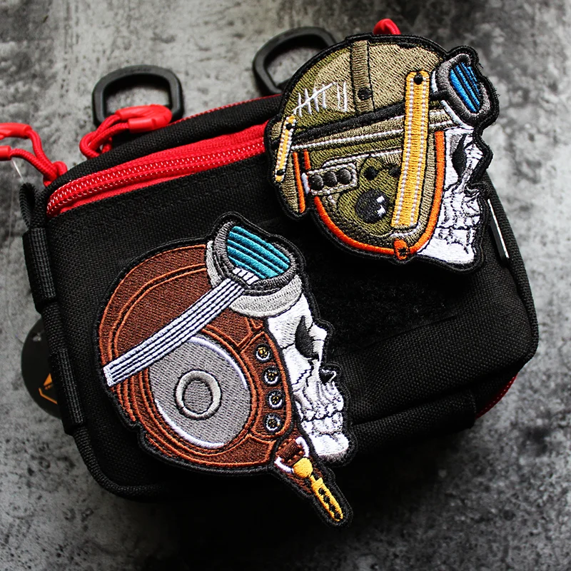 Parches bordados de esqueleto para piloto y cisterna, insignias tácticas para casco, ropa, camiseta, bolsa, apliques DIY - imagen 2