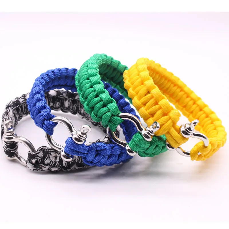 Pulsera de acero inoxidable para acampar al aire libre para hombres, cuerda de paracaídas Paracord, pulsera de supervivencia, joyería trenzada hecha a mano - imagen 3