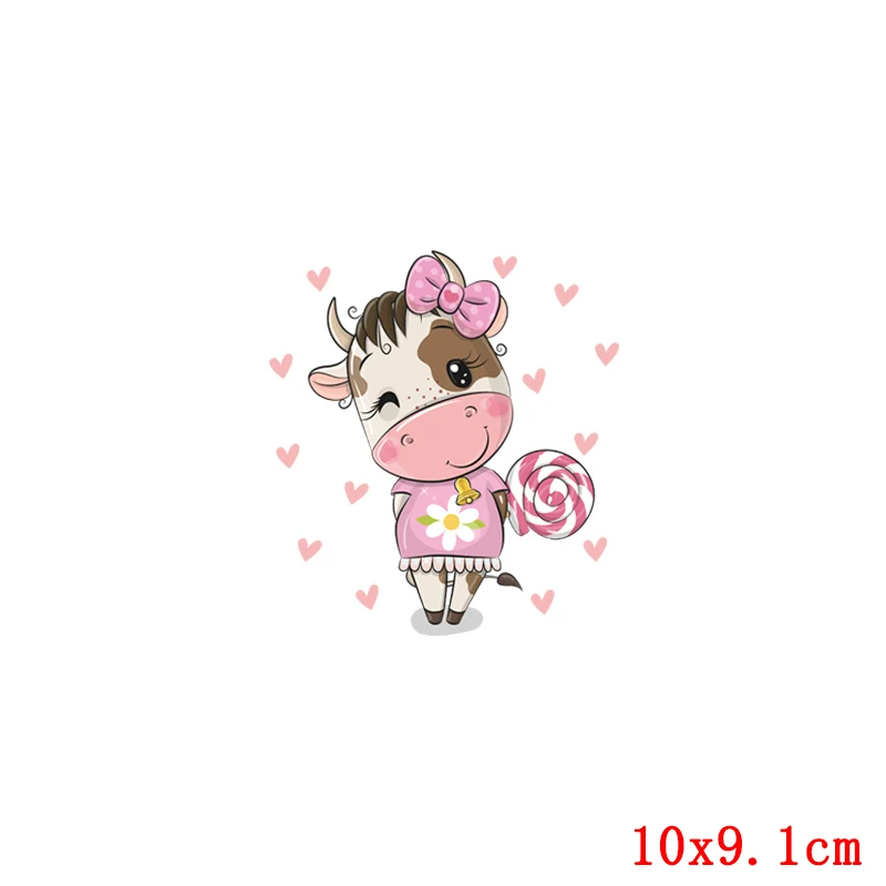 Parches termoadhesivos de transferencia para ropa, insignias de oso de dibujos animados, camiseta DIY lavable, lindo Animal pequeño, unicornio, vacas - imagen 5