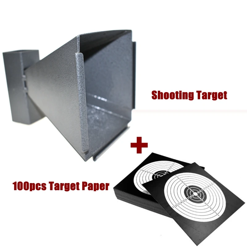 Soporte de objetivo de tiro en forma de embudo de acero de 5,5 pulgadas, trampa de Pellets para Rifle de aire, Airsoft de tiro con 100 papeles de objetivo - imagen 2
