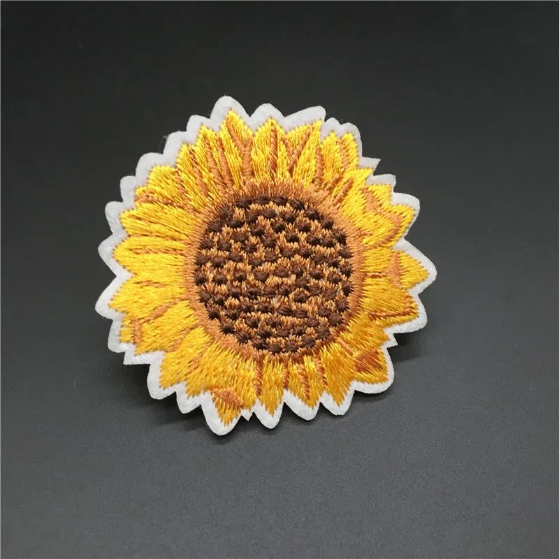 Tamaño del girasol: 5,3x5,4 cm, Parche de ropa, raya bordada para ropa, costura, decoración DIY, apliques de pegatinas para planchar - imagen 3