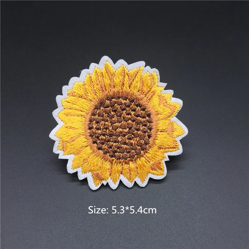 Tamaño del girasol: 5,3x5,4 cm, Parche de ropa, raya bordada para ropa, costura, decoración DIY, apliques de pegatinas para planchar - imagen 4