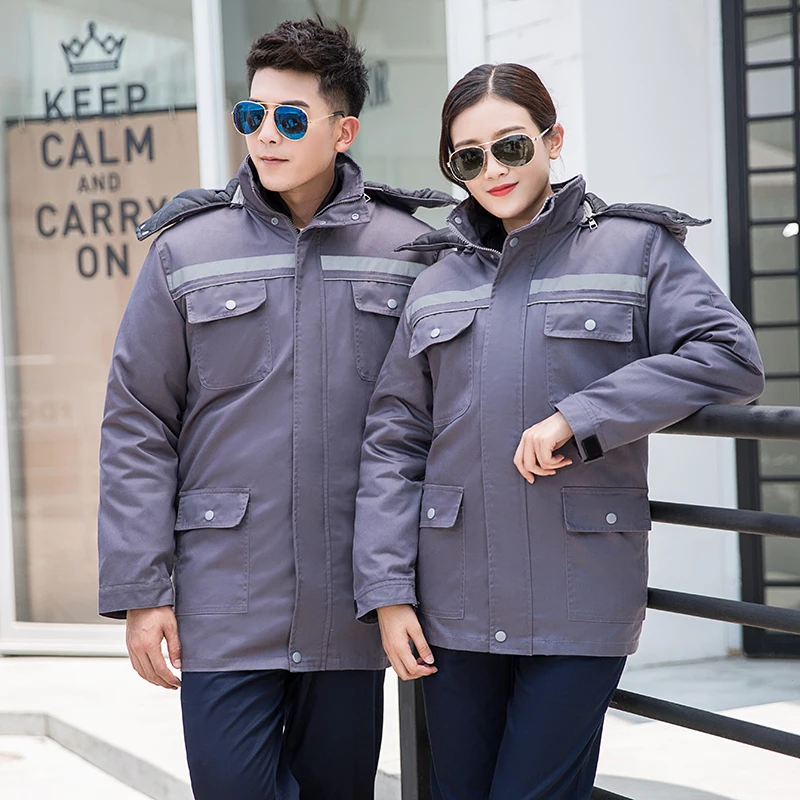 Chaqueta con capucha cálida para invierno, traje de trabajo grueso, algodón acolchado, máquina de reparación de automóviles, taller eléctrico, portero, ropa de trabajo - imagen 5