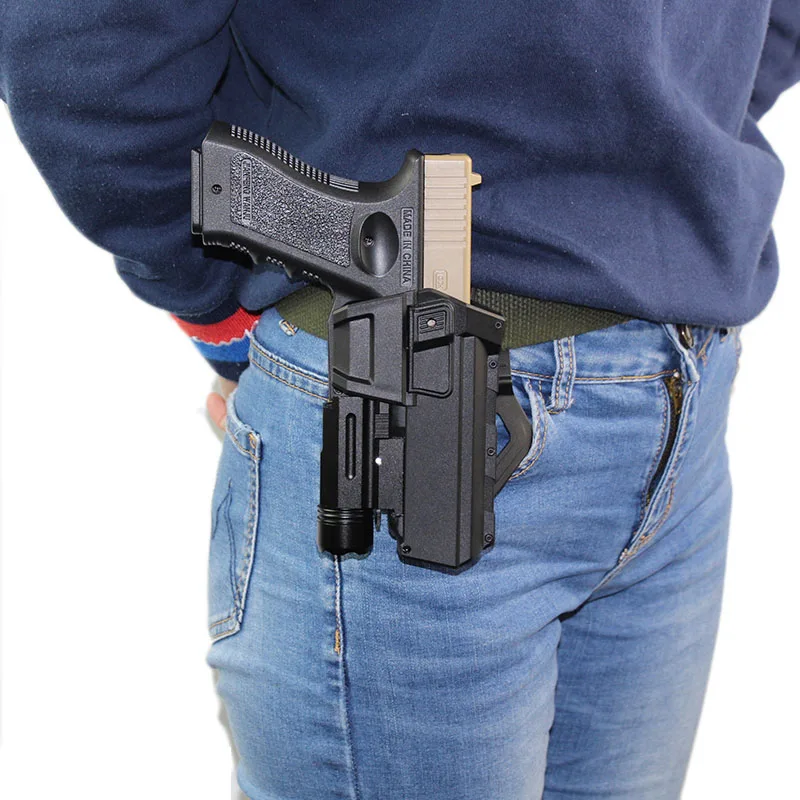 Funda de pistola táctica para Glock 17 18, funda de pistola montada con linterna o láser, funda de pistola de cintura para mano derecha - imagen 2