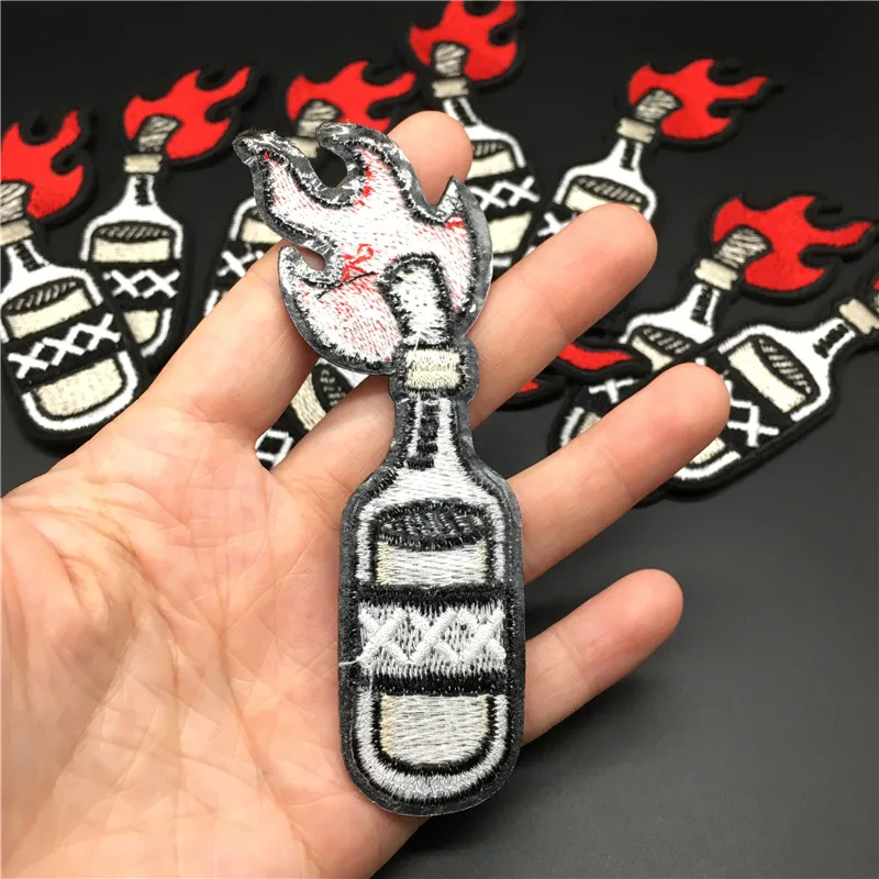 Parches de planchado para ropa, insignias bordadas, pegatinas de ropa, apliques de rayas, 1 unidad, tamaño de botella de llama: 4,5x10cm - imagen 3