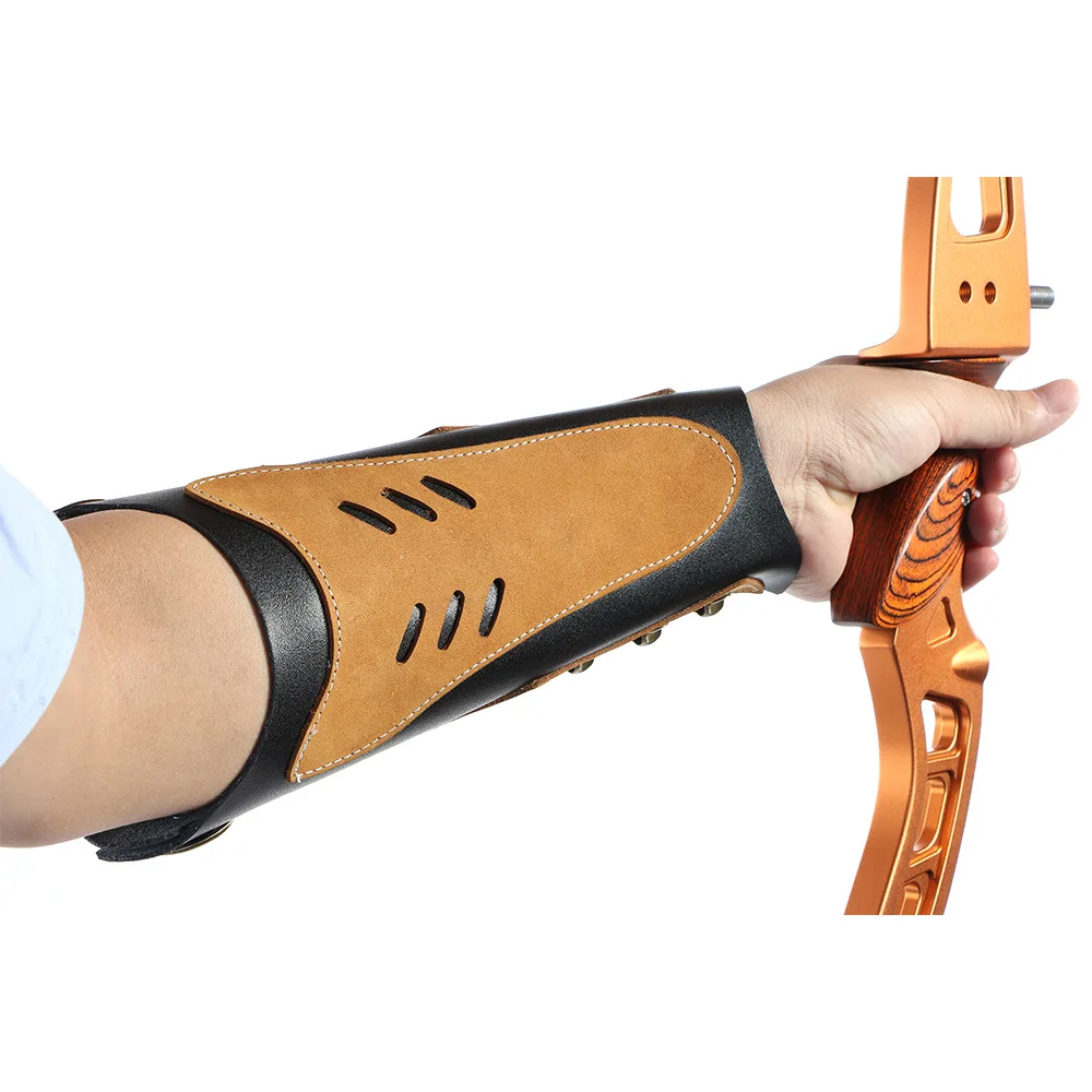 Protector de brazo de tiro con arco de cuero de vaca tradicional, guante Protector de mano para brazo de tiro con arco, equipo de protección ajustable para caza y tiro con arco - imagen 4