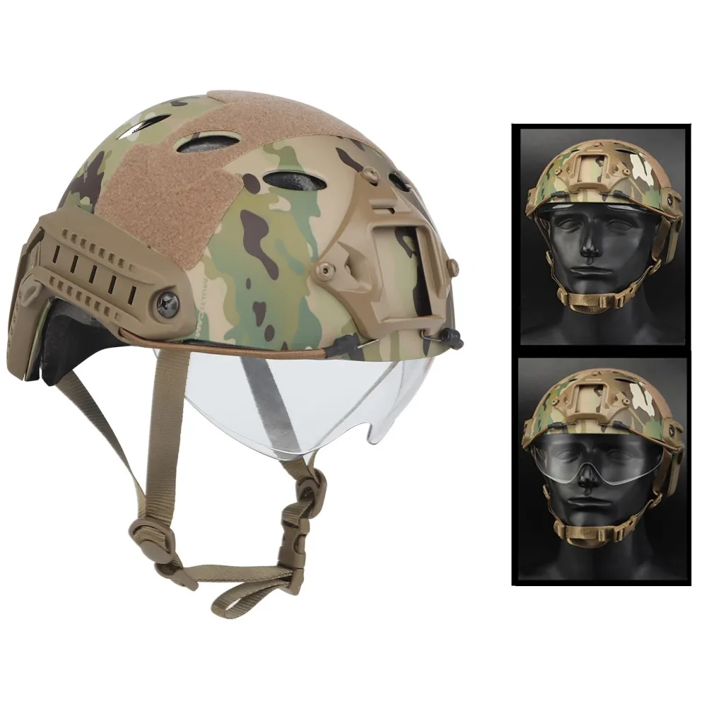 Casco de caza táctico militar para Paintball, gafas protectoras CS, cara rápida, lente protectora