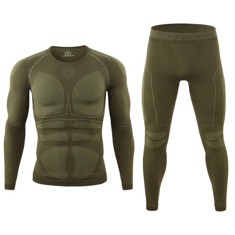Ropa interior térmica para deportes al aire libre, ropa de montar para hombres, traje transpirable, ropa absorbente, camiseta táctica ajustada sin costuras para fitness + Pantalones - imagen 4