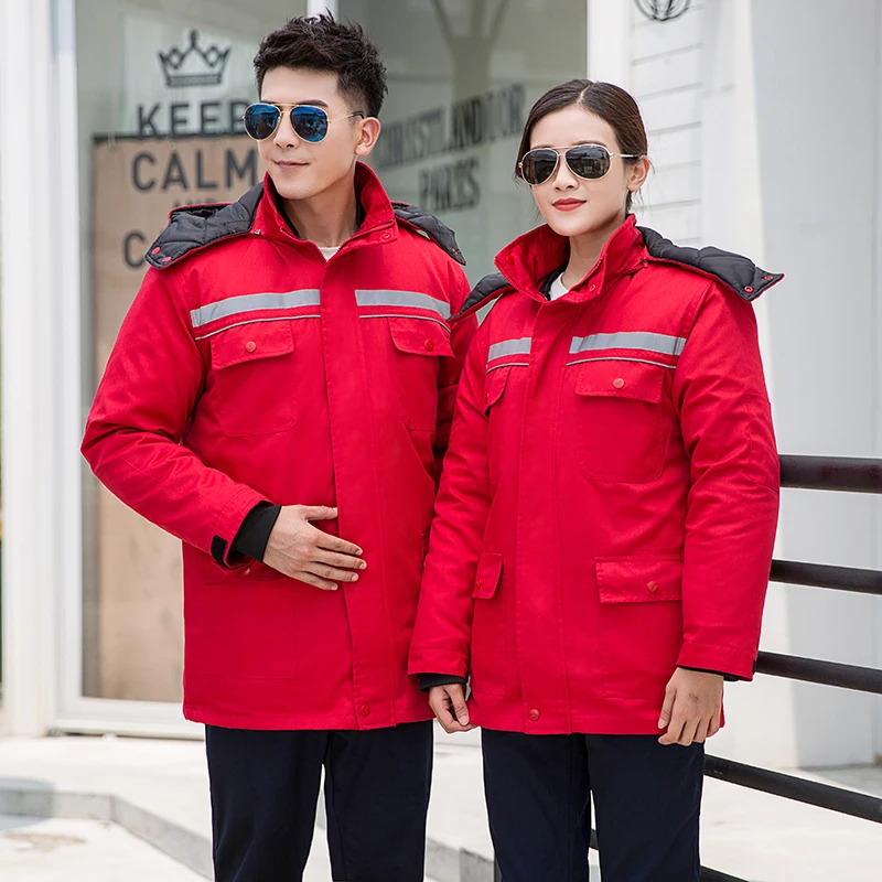 Chaqueta con capucha cálida para invierno, traje de trabajo grueso, algodón acolchado, máquina de reparación de automóviles, taller eléctrico, portero, ropa de trabajo - imagen 2