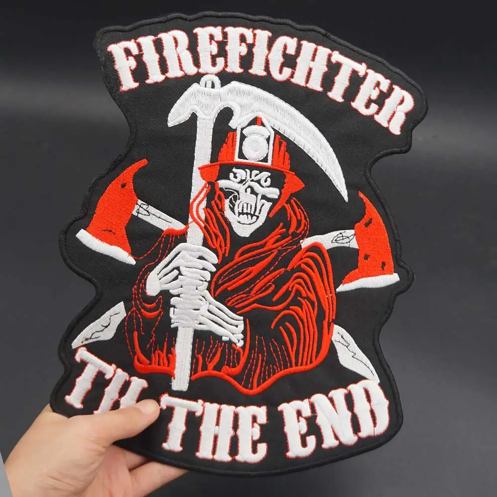 Insignia de parche bordado FIREFICHTER TIL THE END para la parte posterior de la chaqueta de cuero del motorista - imagen 3