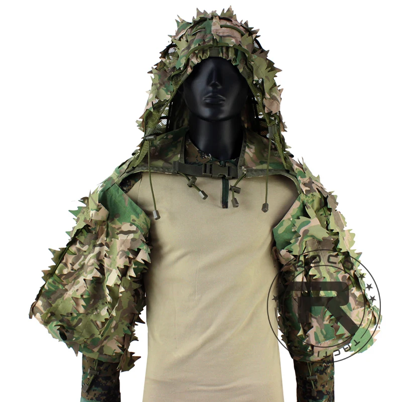 Traje táctico ROCOTACTICAL Ghillie, capucha de Viper Ghillie transpirable con abrigo de francotirador de rayas de hojas 3D para juego de guerra, caza, CS - imagen 2