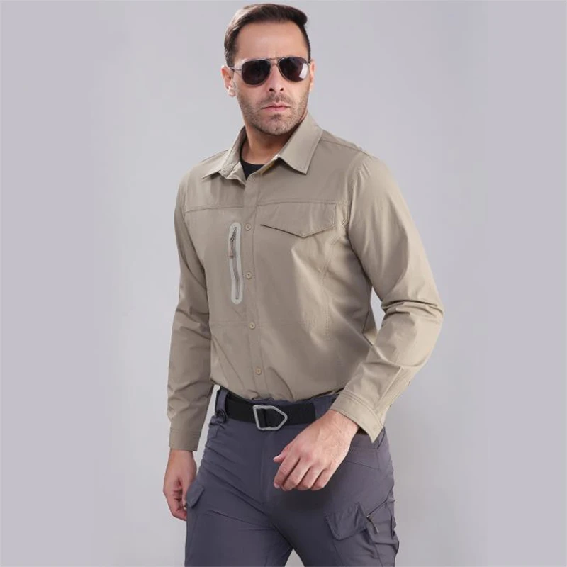 Camisa táctica militar transpirable para hombre, camisa de combate de secado rápido, manga larga, Informal, Trabajo y caza - imagen 4
