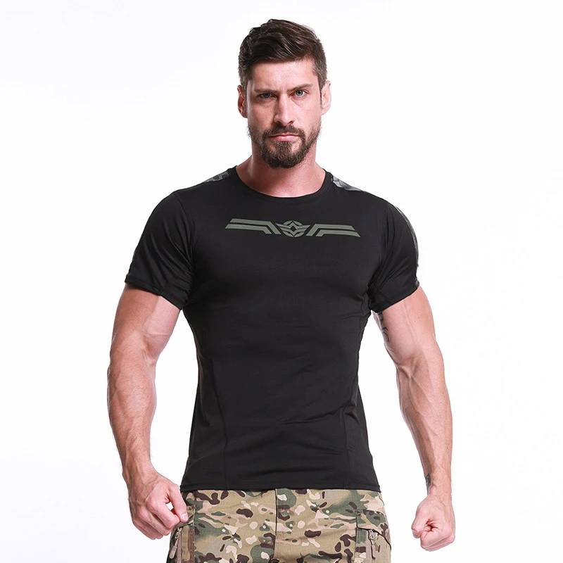 Esdy Camiseta de manga corta con cuello redondo para exteriores, camisa de fuerza elástica de secado rápido, absorción de humedad, senderismo, Camuflaje - imagen 4